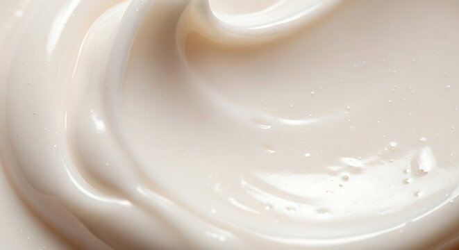 Close-up macro shot of luxurious cream texture with soft swirls and subtle bubbles