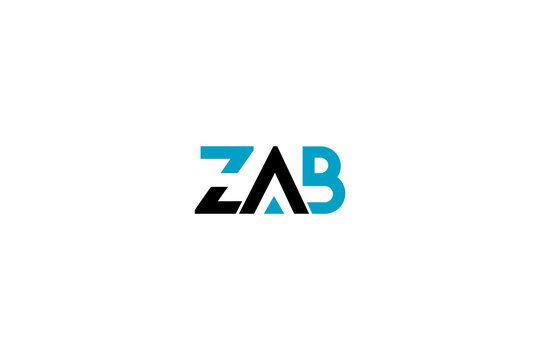 Modern ZAB Letter Logo Design: Creative Blue and Black Geometric Initial Vector for Tech Branding