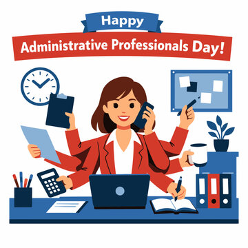 Multitasking Woman Administrative Professionals Day Office Vector