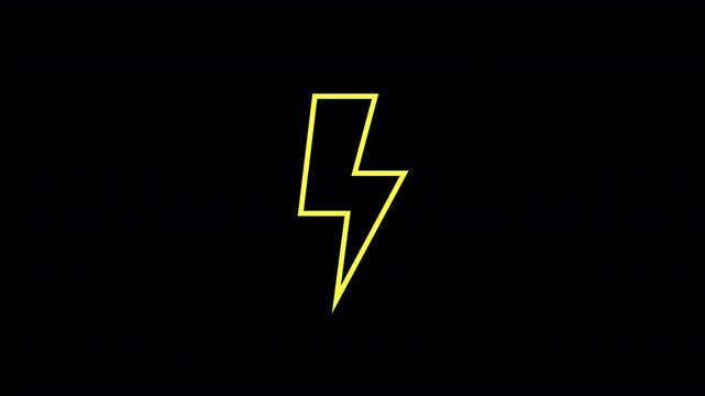 Yellow Outlined Flat Lightning Bolt Icon Appearing on Transparent Background, Looping Animation