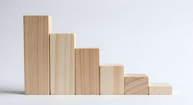 Wooden blocks stacked in descending order of height for business graph