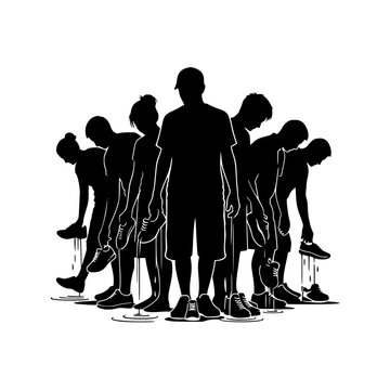 Silhouette of people holding dripping wet shoes after an outdoor activity