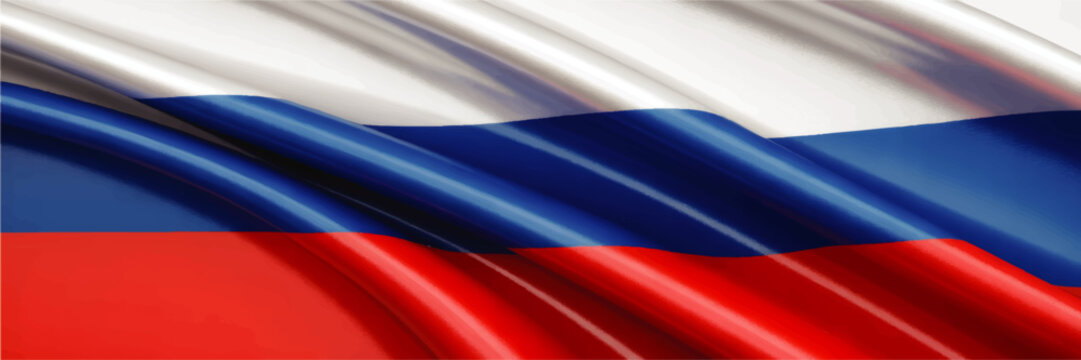 Waving Russia Flag Background with Glossy Fabric Texture, Red Blue White National Banner Illustration for Patriotic Design