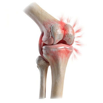 Human Knee Joint Pain & Inflammation 3D Medical Illustration on transparent background