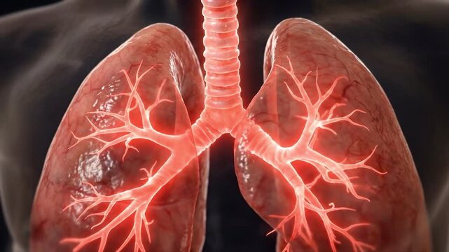 Human lung anatomy illustration showing respiratory system structure, suitable for medical education, healthcare presentation, biology study, research.