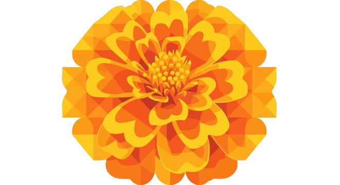 Vibrant orange and yellow marigold flower illustration in geometric low poly style.