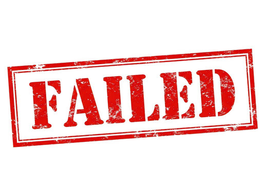 Failed stamp in red with bold white letters on a white surface isolated on transparent background