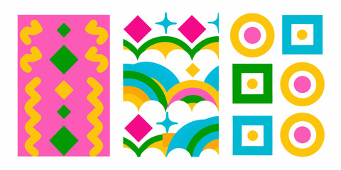 Obraz premium Abstract geometric patterns in vibrant colors arranged in vertical columns