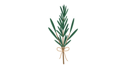 Naklejka premium Fresh green rosemary herb sprig tied with rustic twine isolated on white background.