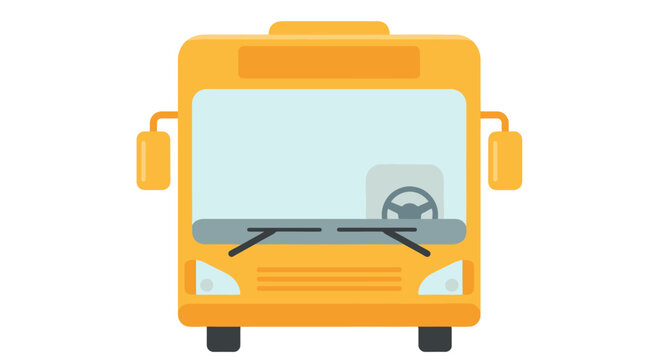 Front view of a flat design yellow school bus illustration.