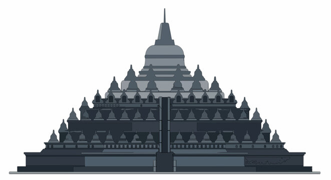 Simple Vector Illustration of Borobudur Temple Indonesia, Minimalist Symmetrical Design