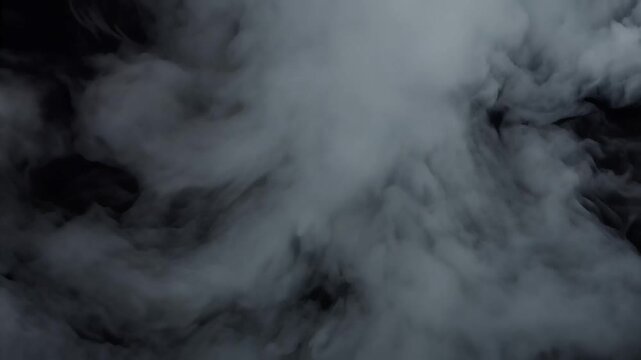 Abstract Thick White Smoke Billowing Slowly Against Deep Black Background for Overlay Transitions