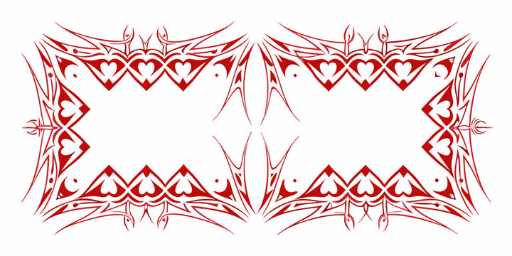 Symmetrical red design featuring hearts and sharp pointed tribal elements