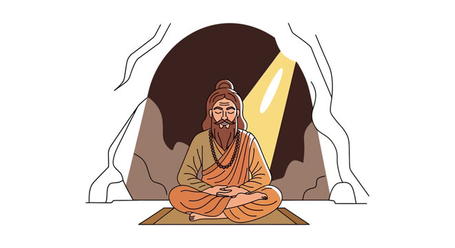 Bearded Hindu sage in meditation illustration.