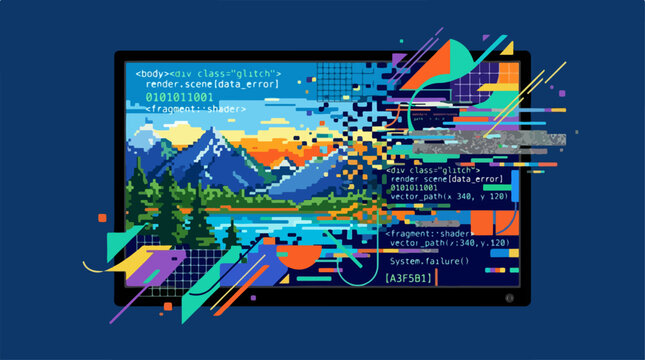 Glitch Art on Computer Screen.