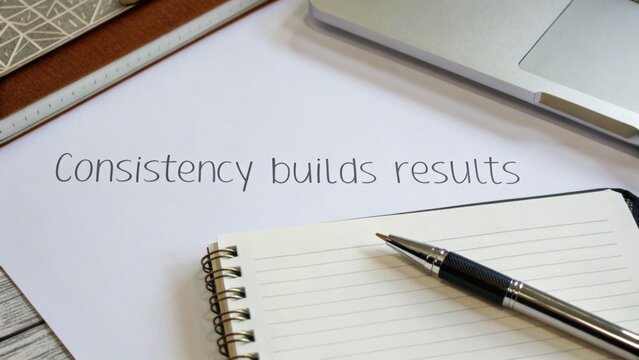 Inspiring Quote on Consistency for Personal Growth and Success in a Motivational Workspace with Stationery Elements