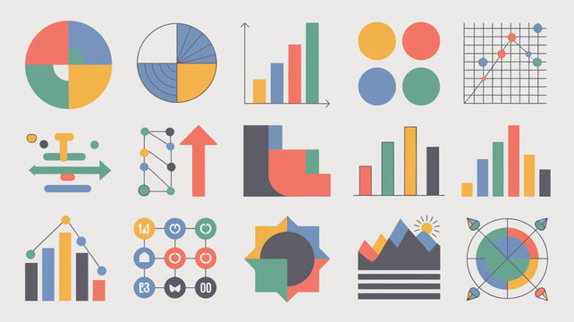 Colorful data visualization elements charts graphs and diagrams for analysis