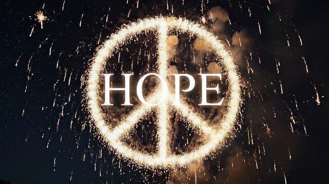 Sparkling peace sign with hope message.