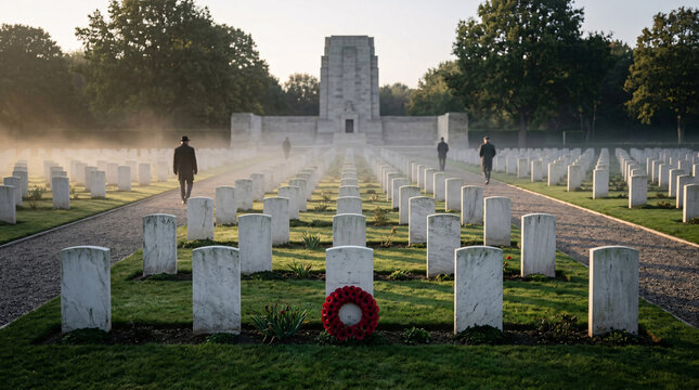 Cimeti&egrave;re militaire avec rang&eacute;es de tombes