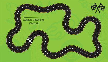 Obraz premium Creative vector illusion of race track or road symbol isolated on green background.