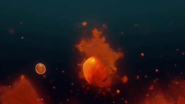 Glowing orange particles in space.