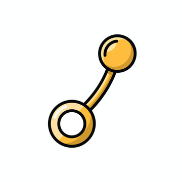 Cartoon style gold belly button ring piercing jewelry illustration.