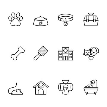 12 Pet Care and Veterinary Service Line Icon Set