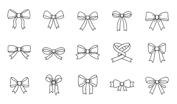 Elegant Ribbon Bow Line Elements Hand Drawn Gift Decoration Vector Set
