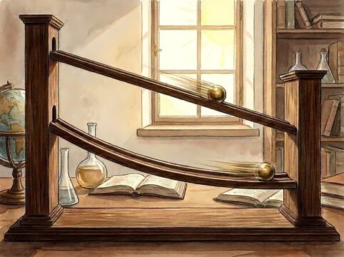 Historical physics experiment illustration of brachistochrone curve and straight path