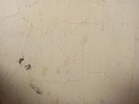 Peeling Cream Paint Revealing Cracked Plaster Wall