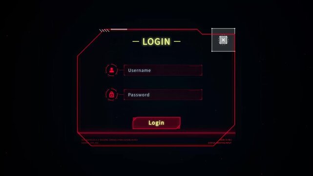 Login screen interface with username and password fields, digital access concept
