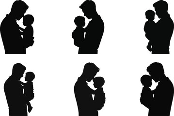 Fathers Day Silhouette Set Dad Holding Baby Vector © Md Jainal Abedin