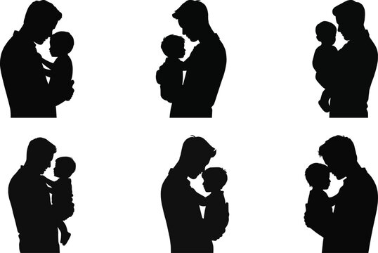 Fathers Day Silhouette Set Dad Holding Baby Vector