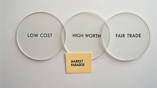 Visual Representation of Market Paradox with Low Cost, High Worth, and Fair Trade Concepts in Business Context