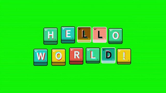 Hello World Text On A Green Screen Background, A Classic Programming Phrase