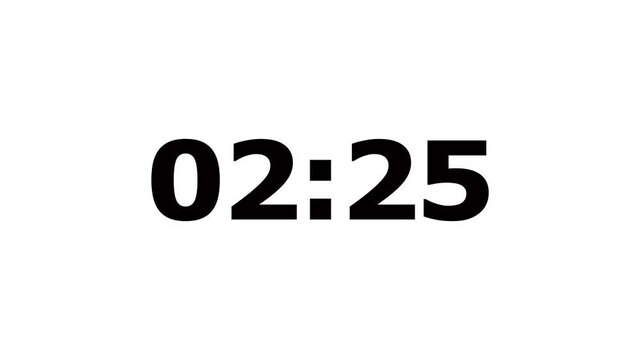 2 minute 30 second digital countdown timer . 2 minute 30 second countdown animation from 150 seconds to 0 seconds on a transparent background,