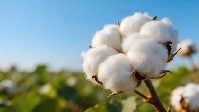 Cotton plant with fluffy white bolls