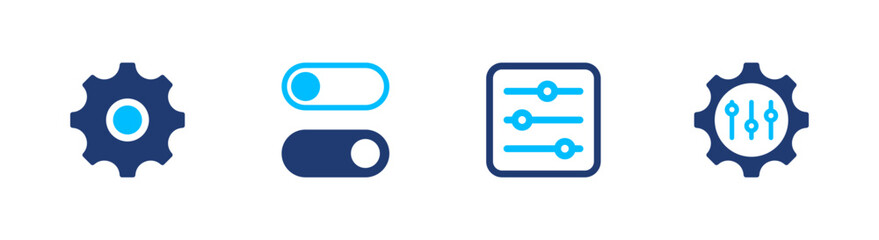Fototapeta premium Settings control icon set. configuration, adjustment, system, management, options. solid style icon collection.