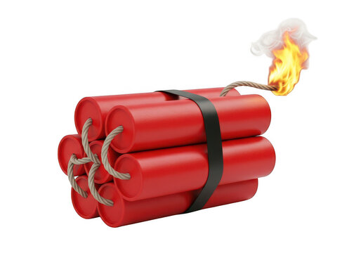 Exploding red dynamite sticks with a lit fuse