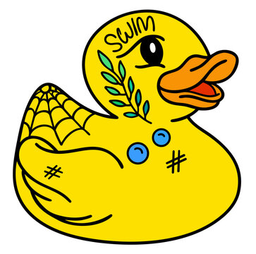 Tattoo rubber duck with web tattoo buttons stylish bath toy cartoon character