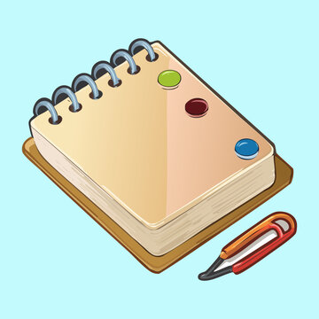 Creative artistic notebook with colorful paint spots and red bookmark for designers and artists to sketch their ideas and inspirations