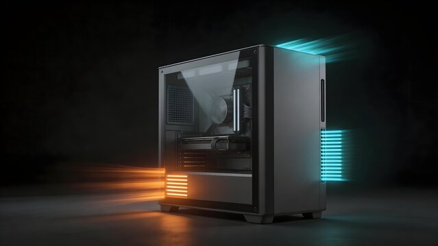 Computer case with internal components and lighting