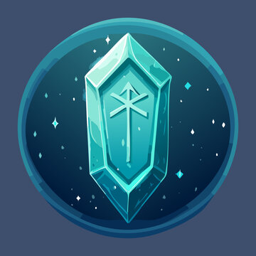 Round icon featuring a glowing blue crystal for magic skill button and mana potion icon in game UI