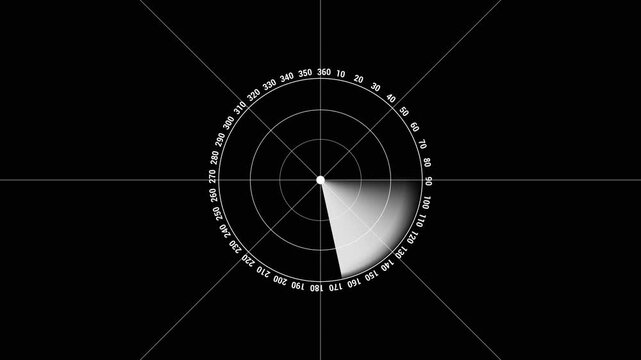 A black background with a circular protractor and a bright white light source
