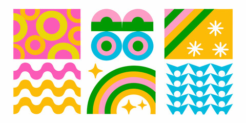 Fototapeta premium Colorful abstract geometric patterns arranged in a grid layout