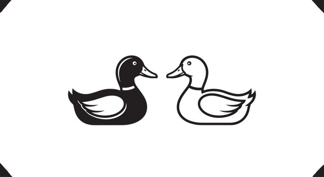 Black and white duck vector illustration with yin yang concept design