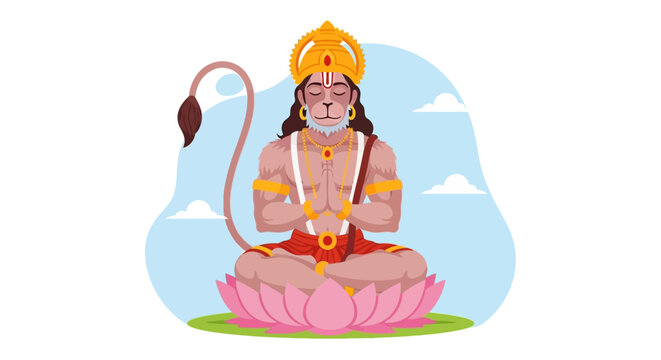Lord Hanuman meditating peacefully on a lotus flower.