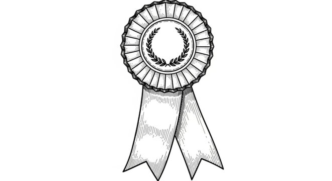 Hand Drawn Award Ribbon with Laurel Wreath Center.