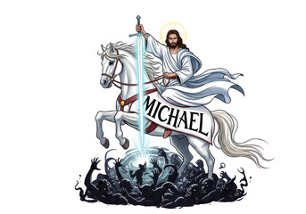 Fototapeta premium Jesus Christ riding white horse.