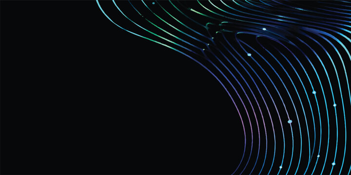 Abstract blue background design with artistic waves and 3d spiral motion lines featuring a vector pattern of light circles and a swirl texture over a black night space wallpaper